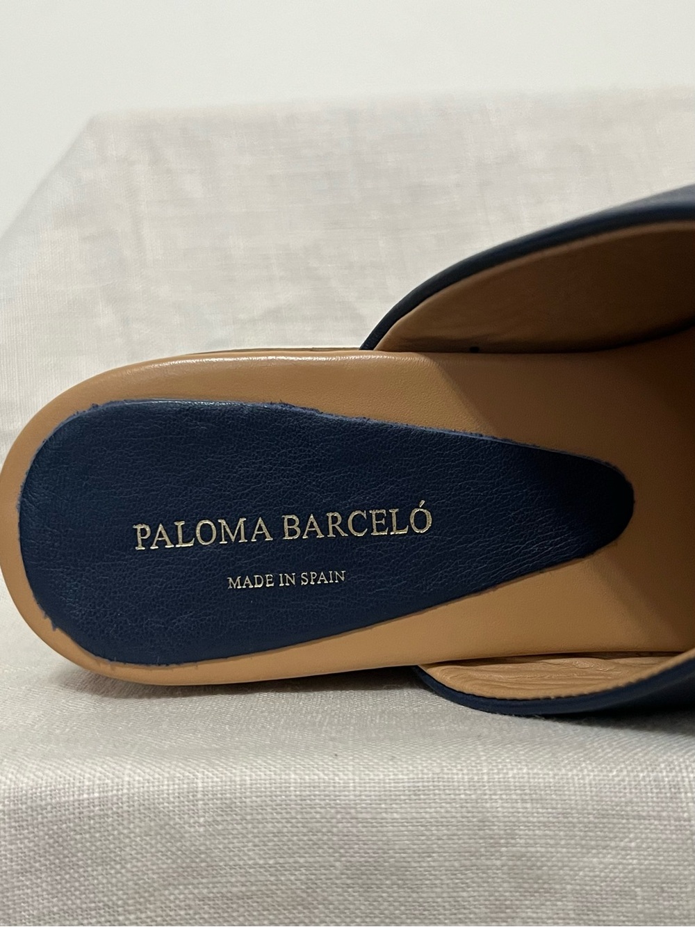 Paloma Barcelo Navy and Tan Striped Platform Slide Sandals - Picture 8 of 12